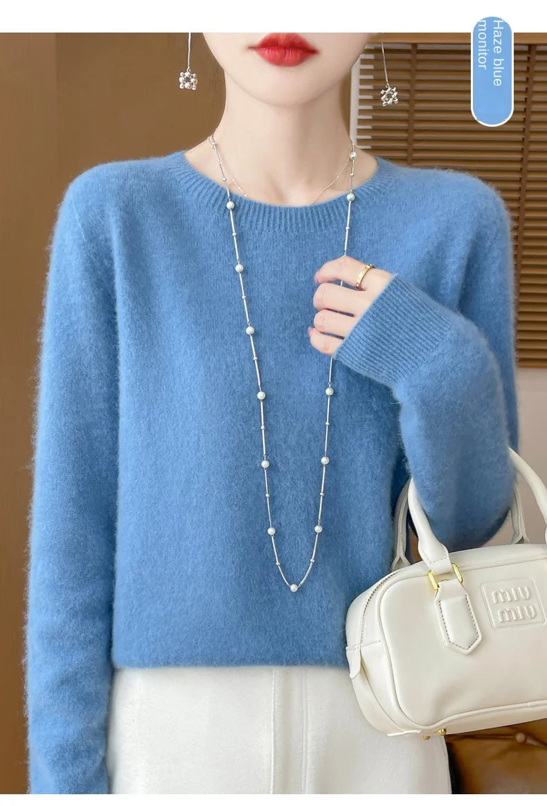 2024 Fashion 100% Merino Wool Sweater Cashmere Pullover O-Neck Long Sleeve Women Knitwear Autumn Winter Clothing Y2K Tops O Ling