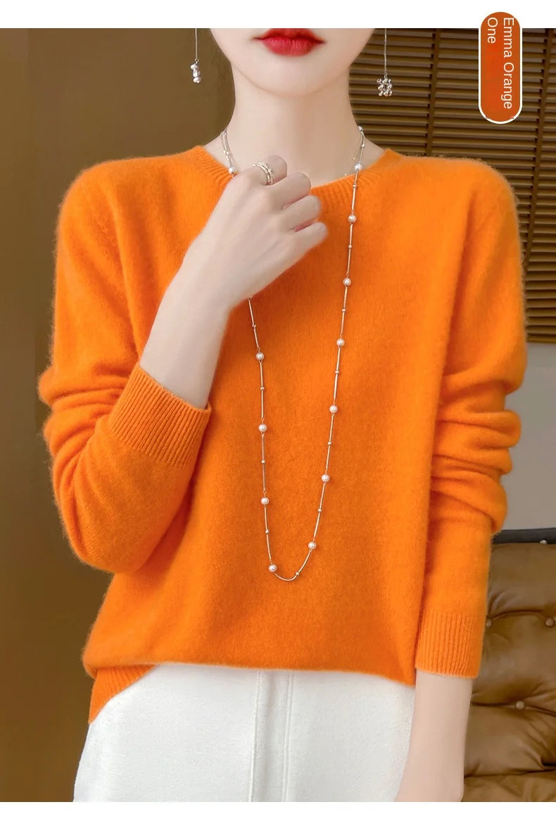 2024 Fashion 100% Merino Wool Sweater Cashmere Pullover O-Neck Long Sleeve Women Knitwear Autumn Winter Clothing Y2K Tops O Ling
