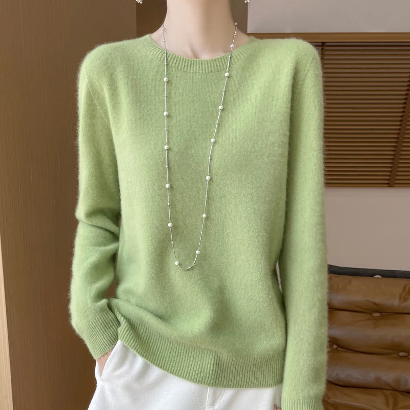 2024 Fashion 100% Merino Wool Sweater Cashmere Pullover O-Neck Long Sleeve Women Knitwear Autumn Winter Clothing Y2K Tops O Ling