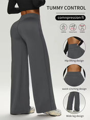 Gym Workout Wide Leg Leggings Women High Waist Tummy Control Loose Yoga Pants Woman Gray Hip Lifting Straight Sports Trousers
