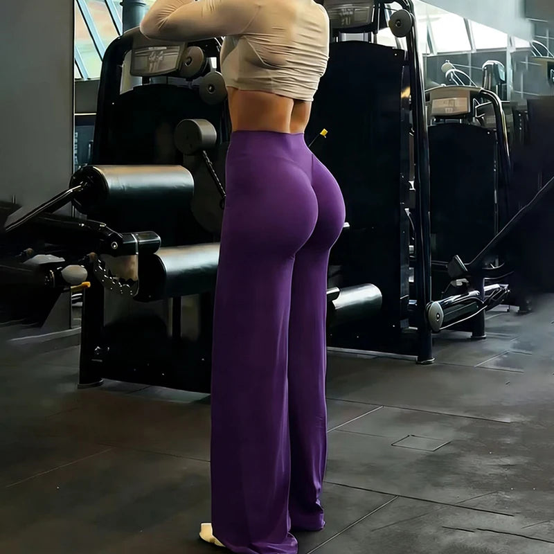 Gym Workout Wide Leg Leggings Women High Waist Tummy Control Loose Yoga Pants Woman Gray Hip Lifting Straight Sports Trousers