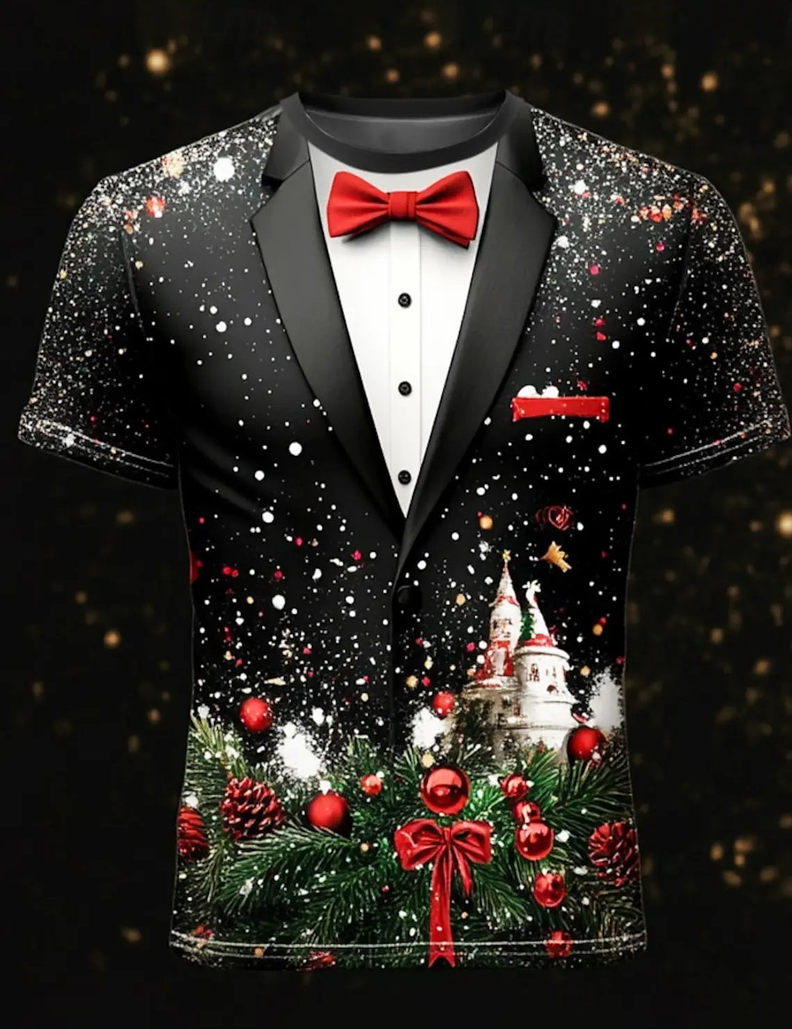 Christmas Tree Snowflake Fashion Casual tops Men's 3D Print T shirt Tee Party Street Red Fake Suit Short Sleeve Crew Neck Shirt