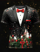 Christmas Tree Snowflake Fashion Casual tops Men's 3D Print T shirt Tee Party Street Red Fake Suit Short Sleeve Crew Neck Shirt