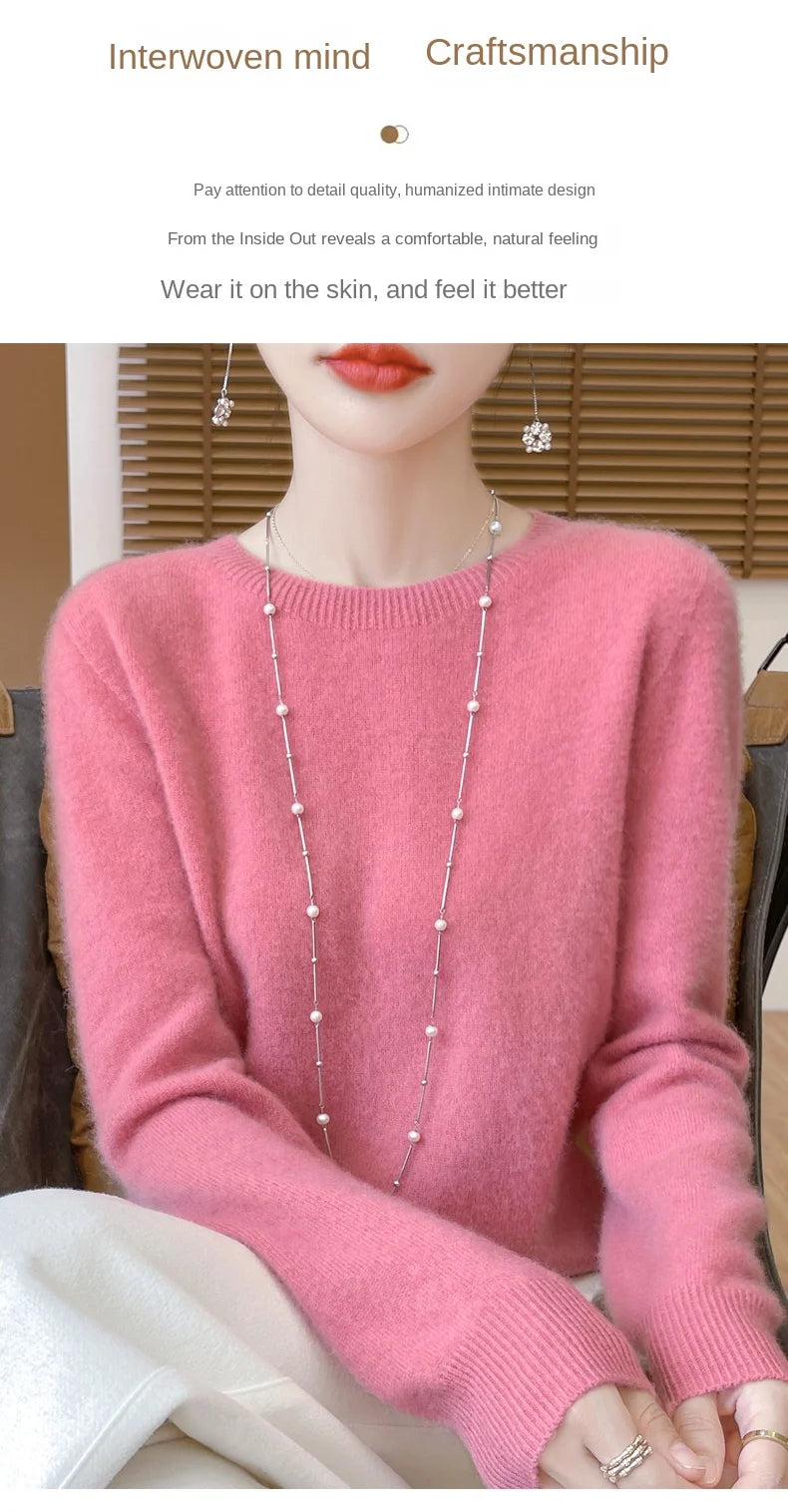 2024 Fashion 100% Merino Wool Sweater Cashmere Pullover O-Neck Long Sleeve Women Knitwear Autumn Winter Clothing Y2K Tops O Ling