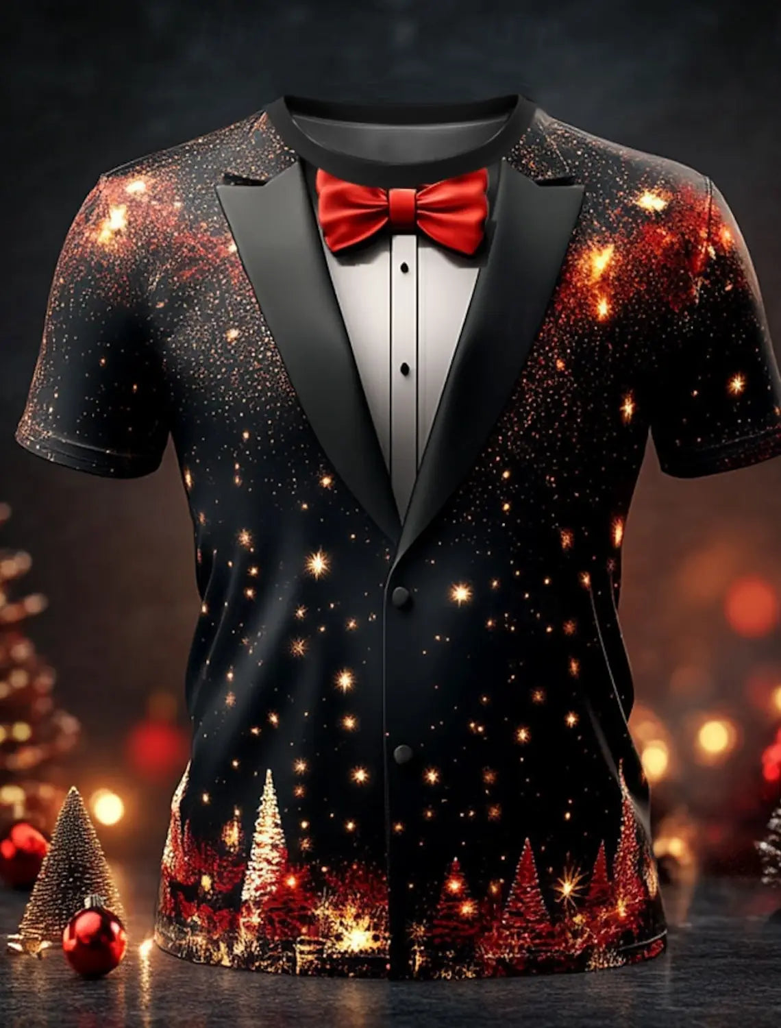 Christmas Tree Snowflake Fashion Casual tops Men's 3D Print T shirt Tee Party Street Red Fake Suit Short Sleeve Crew Neck Shirt