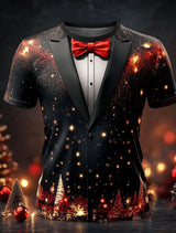 Christmas Tree Snowflake Fashion Casual tops Men's 3D Print T shirt Tee Party Street Red Fake Suit Short Sleeve Crew Neck Shirt