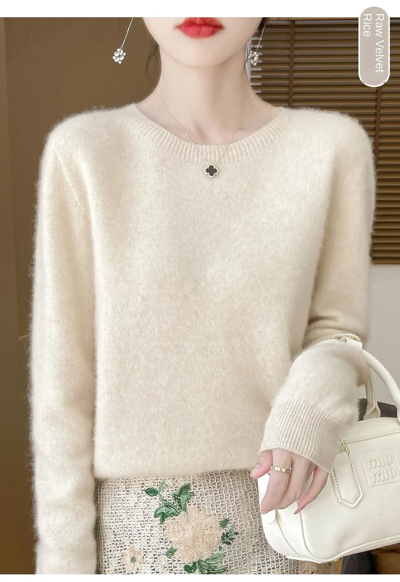 2024 Fashion 100% Merino Wool Sweater Cashmere Pullover O-Neck Long Sleeve Women Knitwear Autumn Winter Clothing Y2K Tops O Ling