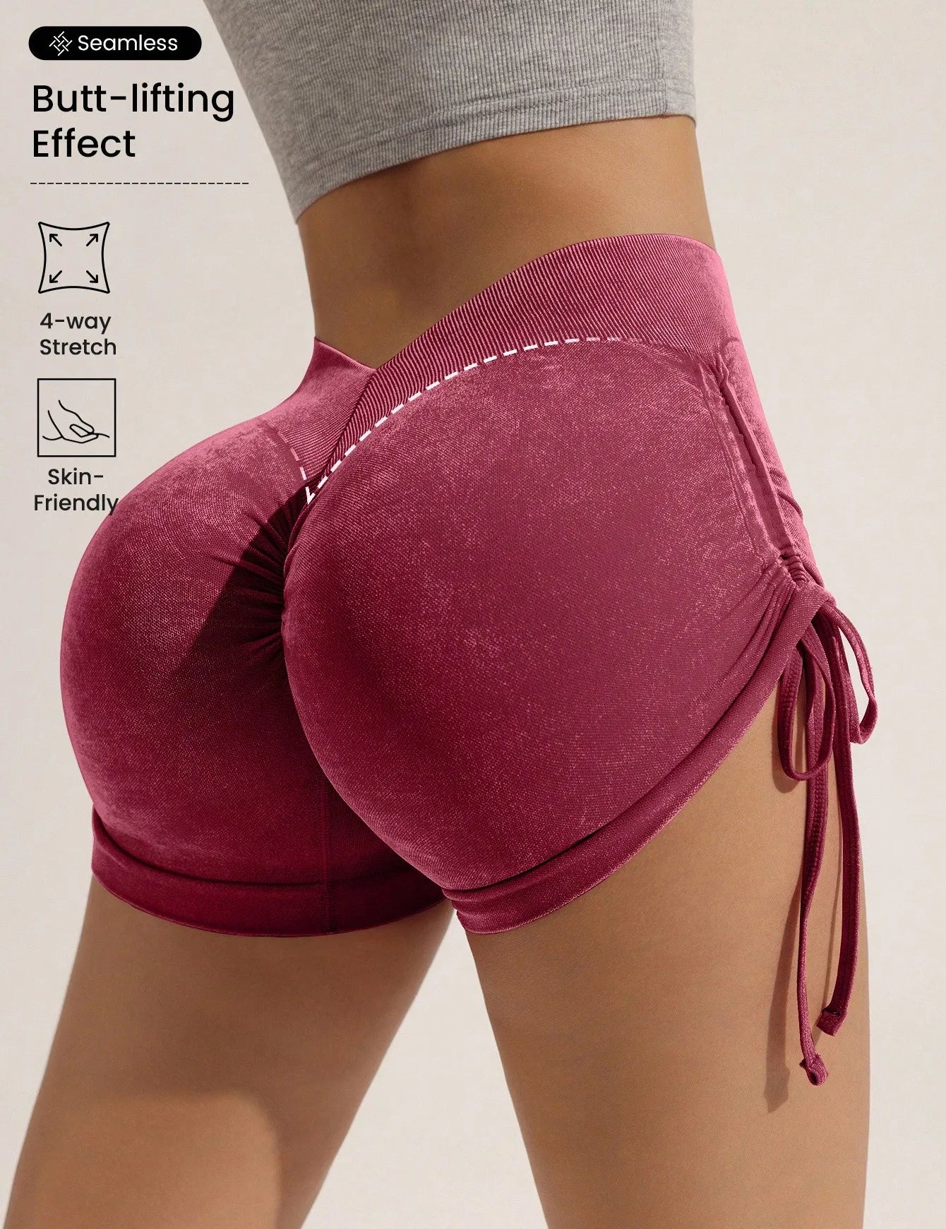 Matte craft summer three part pants yoga pants women's drawstring sports shorts European and American peach hip lifting fitness