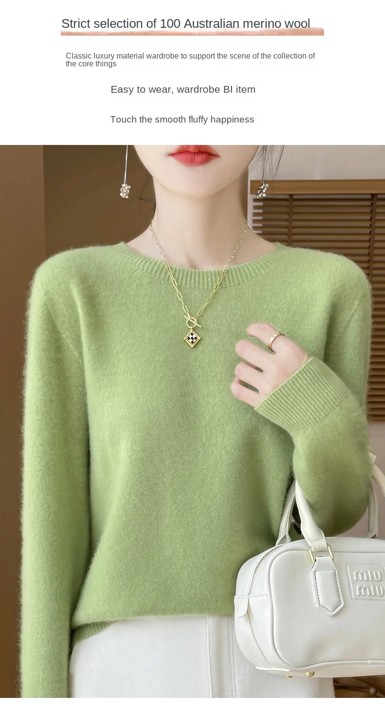2024 Fashion 100% Merino Wool Sweater Cashmere Pullover O-Neck Long Sleeve Women Knitwear Autumn Winter Clothing Y2K Tops O Ling