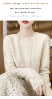 2024 Fashion 100% Merino Wool Sweater Cashmere Pullover O-Neck Long Sleeve Women Knitwear Autumn Winter Clothing Y2K Tops O Ling