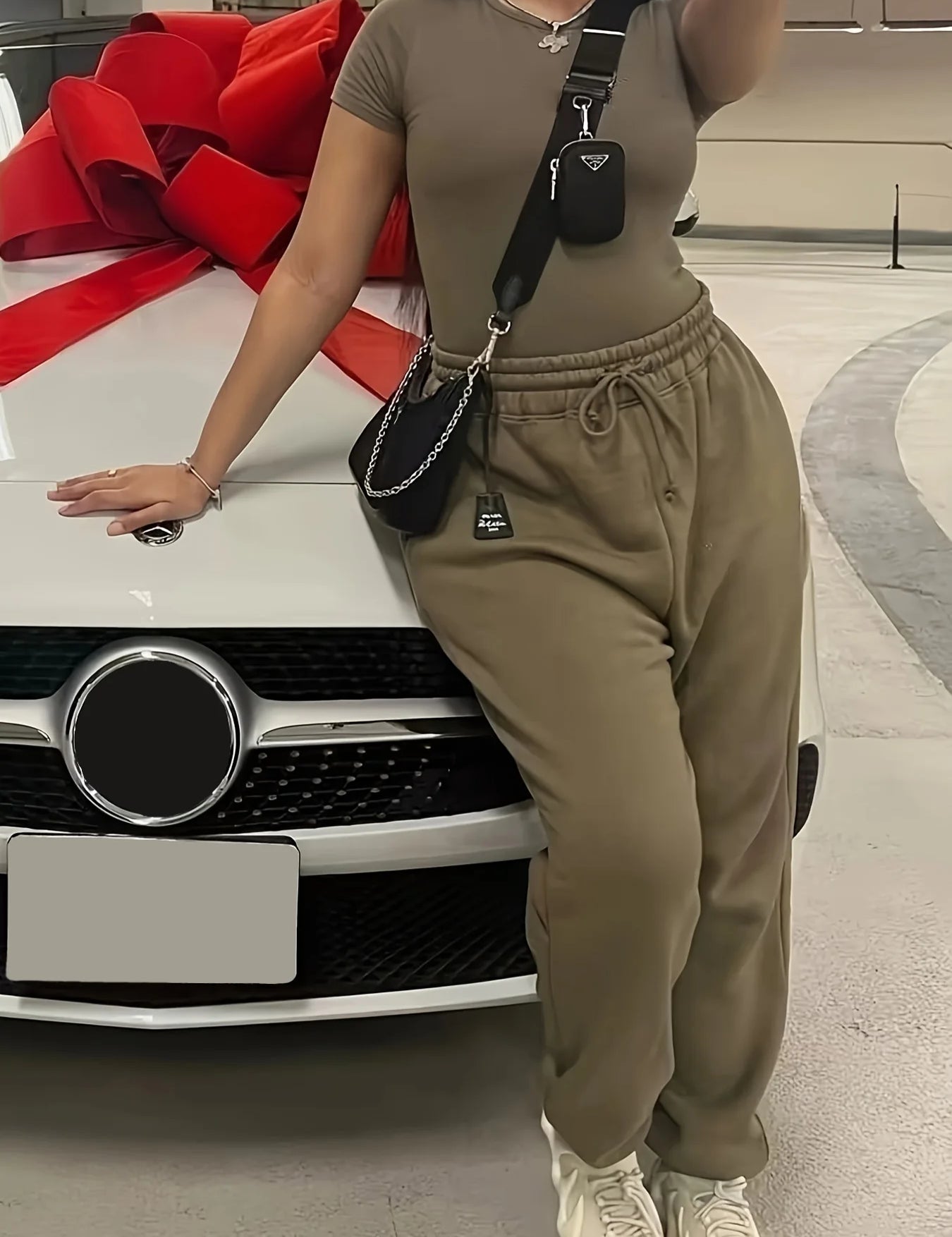 Two Piece Versatile Solid Color Sports And Leisure Set, Women's Cotton Slim Fit T-shirt Paired With Loose Jogging Pants