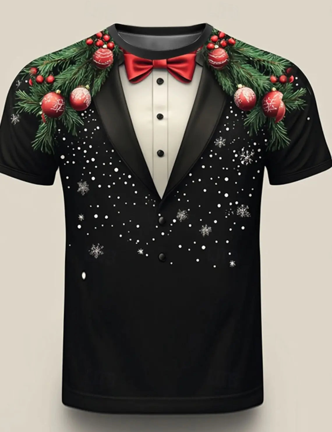 Christmas Tree Snowflake Fashion Casual tops Men's 3D Print T shirt Tee Party Street Red Fake Suit Short Sleeve Crew Neck Shirt