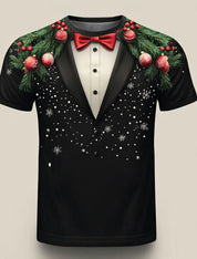 Christmas Tree Snowflake Fashion Casual tops Men's 3D Print T shirt Tee Party Street Red Fake Suit Short Sleeve Crew Neck Shirt