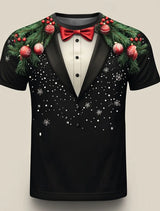 Christmas Tree Snowflake Fashion Casual tops Men's 3D Print T shirt Tee Party Street Red Fake Suit Short Sleeve Crew Neck Shirt