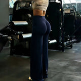 Gym Workout Wide Leg Leggings Women High Waist Tummy Control Loose Yoga Pants Woman Gray Hip Lifting Straight Sports Trousers