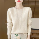2024 Fashion 100% Merino Wool Sweater Cashmere Pullover O-Neck Long Sleeve Women Knitwear Autumn Winter Clothing Y2K Tops O Ling