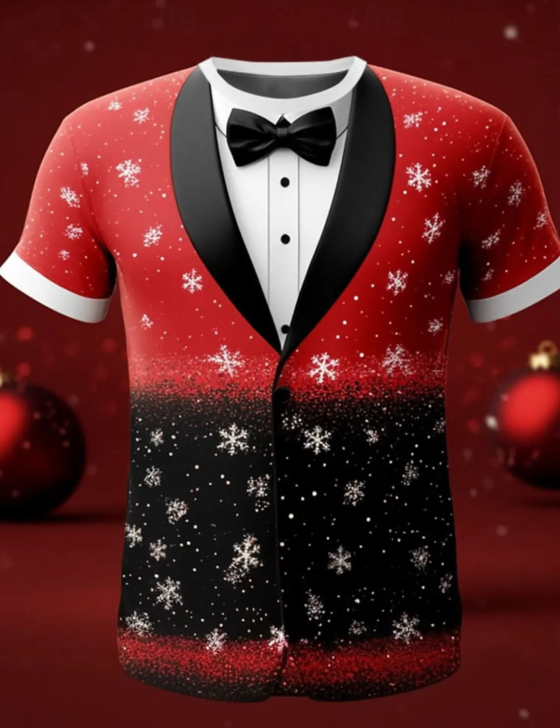Christmas Tree Snowflake Fashion Casual tops Men's 3D Print T shirt Tee Party Street Red Fake Suit Short Sleeve Crew Neck Shirt