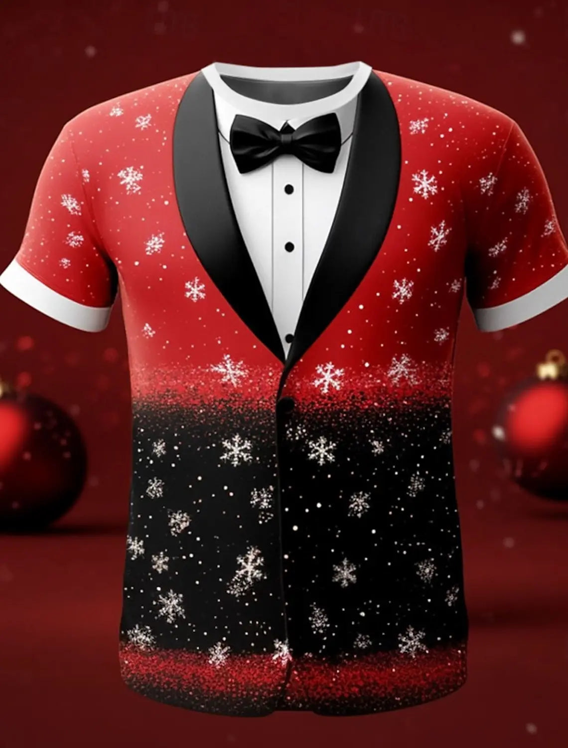 Christmas Tree Snowflake Fashion Casual tops Men's 3D Print T shirt Tee Party Street Red Fake Suit Short Sleeve Crew Neck Shirt