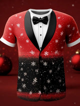Christmas Tree Snowflake Fashion Casual tops Men's 3D Print T shirt Tee Party Street Red Fake Suit Short Sleeve Crew Neck Shirt