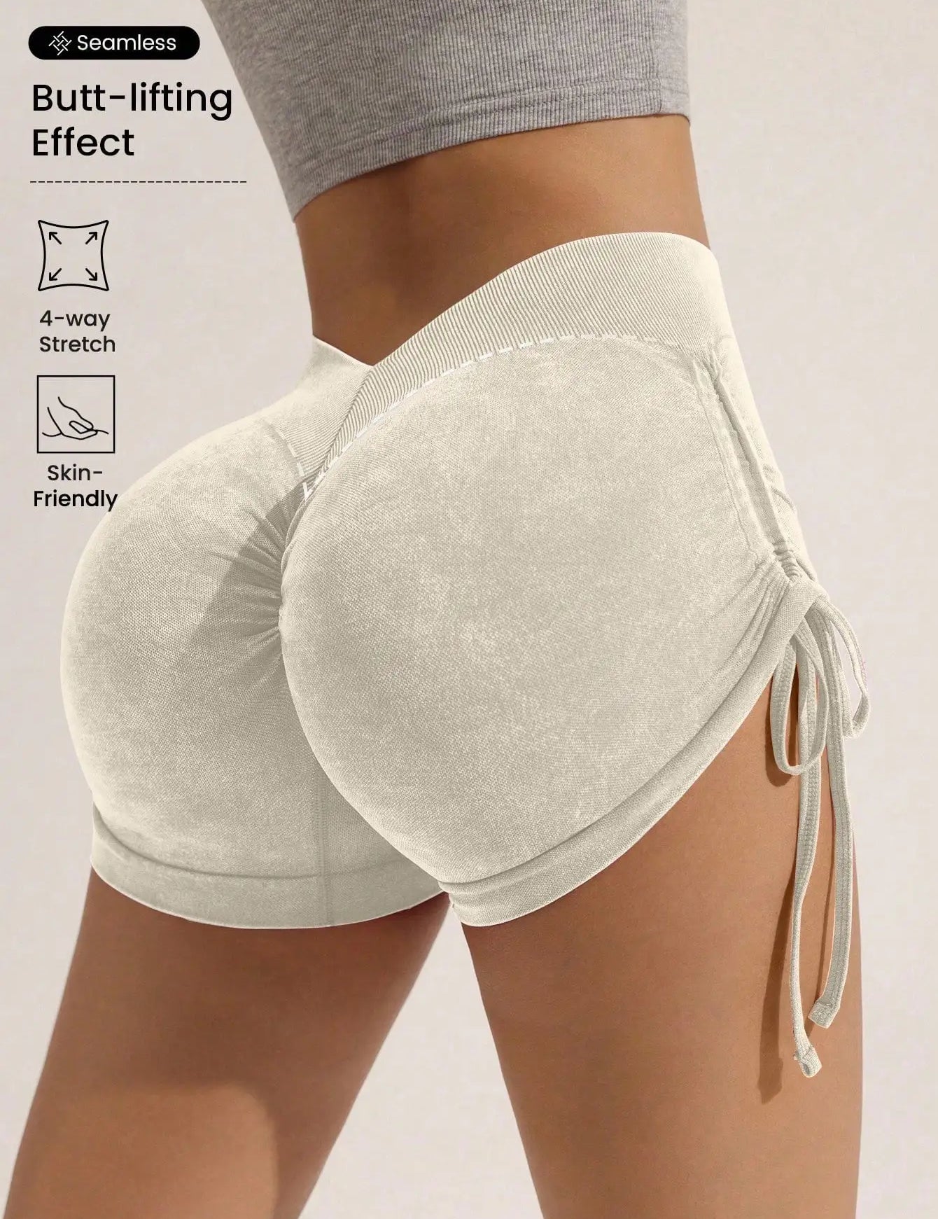 Matte craft summer three part pants yoga pants women's drawstring sports shorts European and American peach hip lifting fitness
