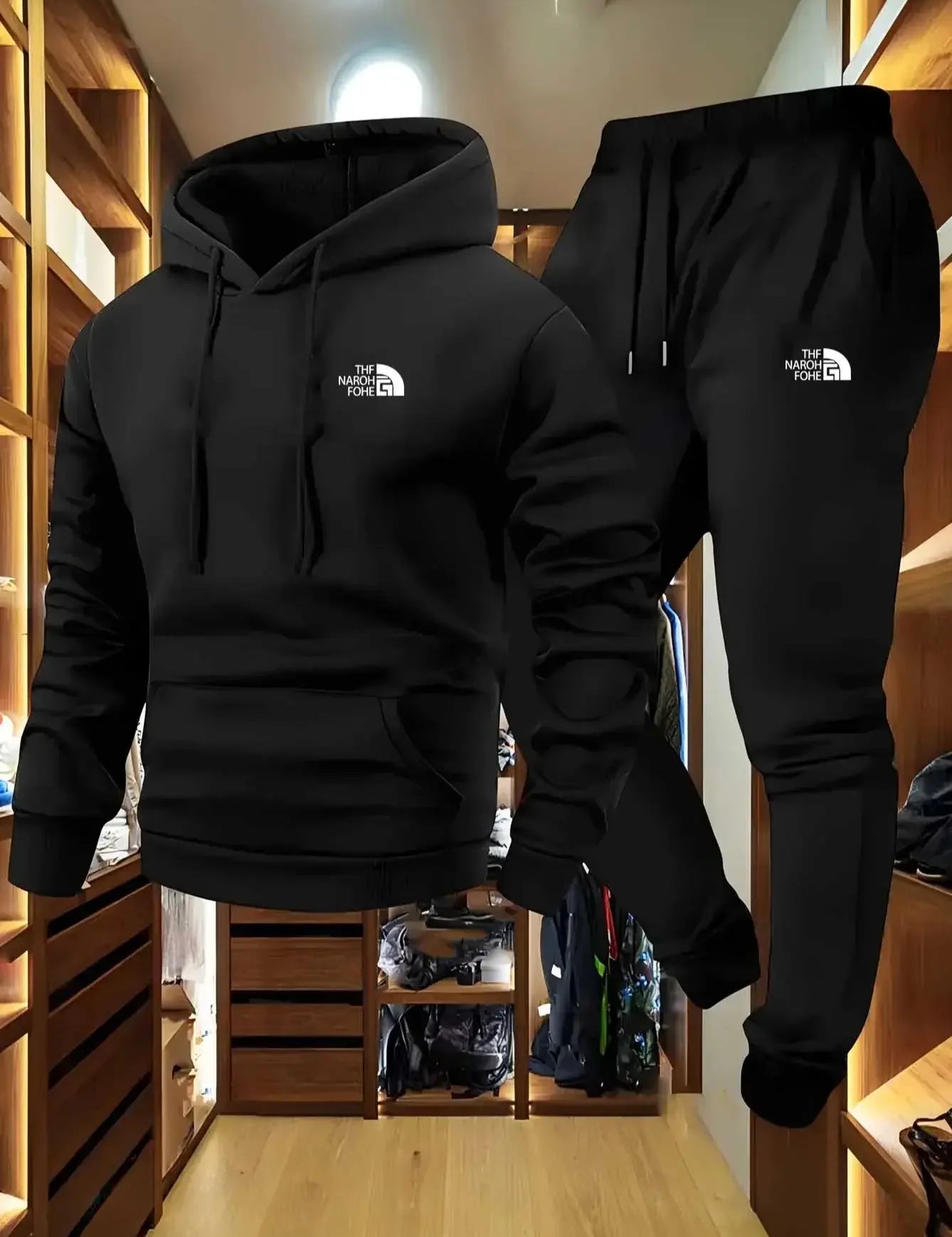 Men's Autumn and Winter Pattern Casual Two-Piece Set Hooded Sweatshirt and Pants with Pockets Regular Fit Outdoor Sport Suit