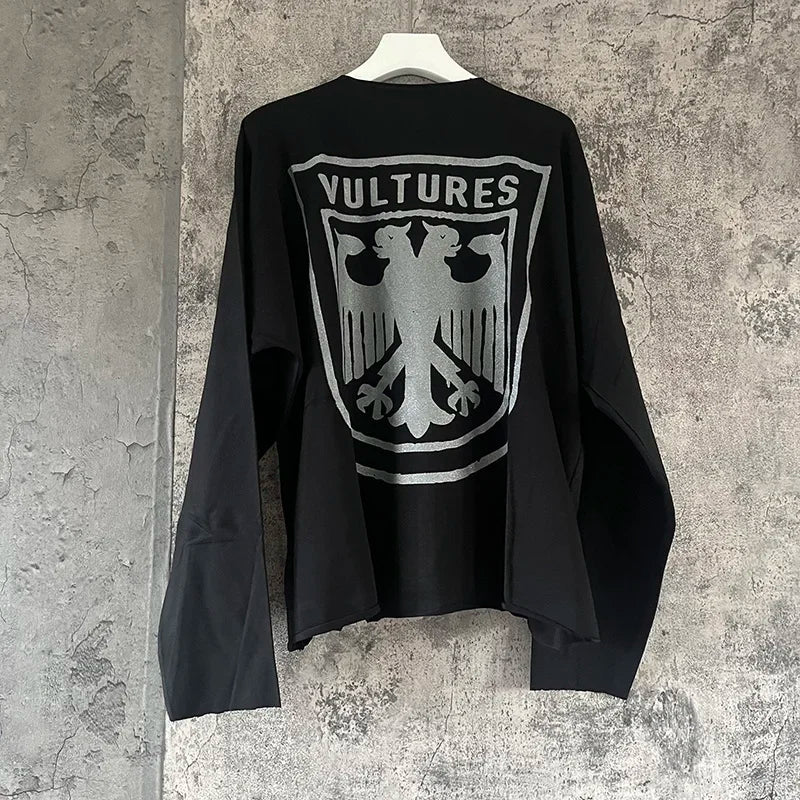 Black Apricot Vultures Long Sleeve T-shirt Men Woman 1:1 YZY High Street Loose Tee Top Vintage Graphic Print