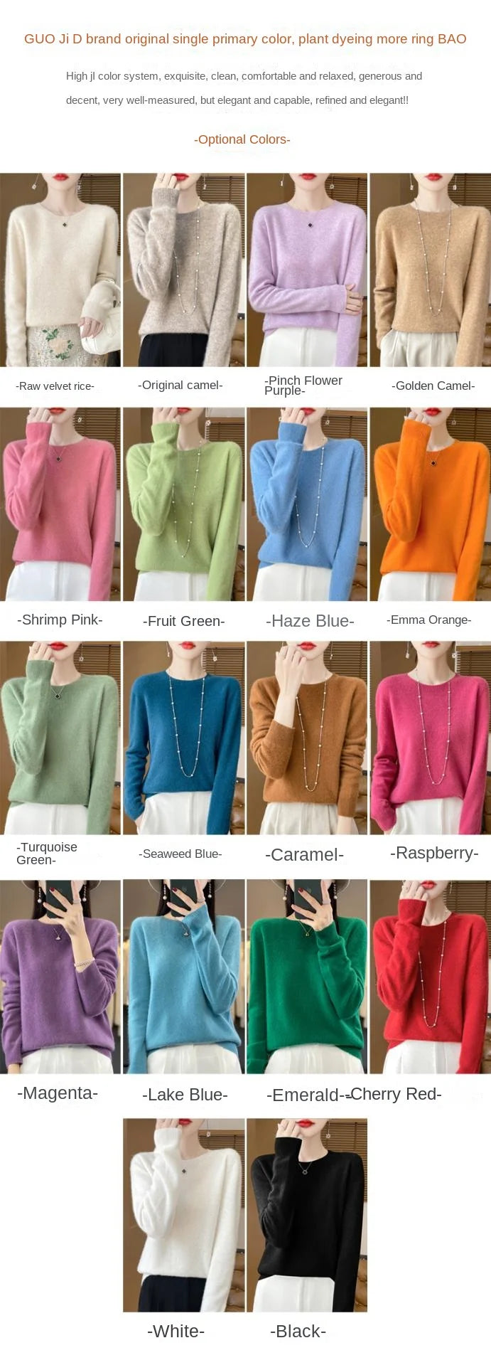 2024 Fashion 100% Merino Wool Sweater Cashmere Pullover O-Neck Long Sleeve Women Knitwear Autumn Winter Clothing Y2K Tops O Ling