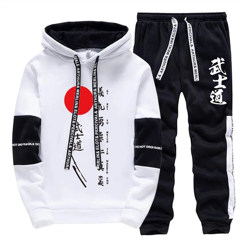 Japan Street Mens Tracksuit Printed Casual Sweatshirts Sportswear Sports Jogging Mens Clothing Fashion Single Piece Hoodie Pants