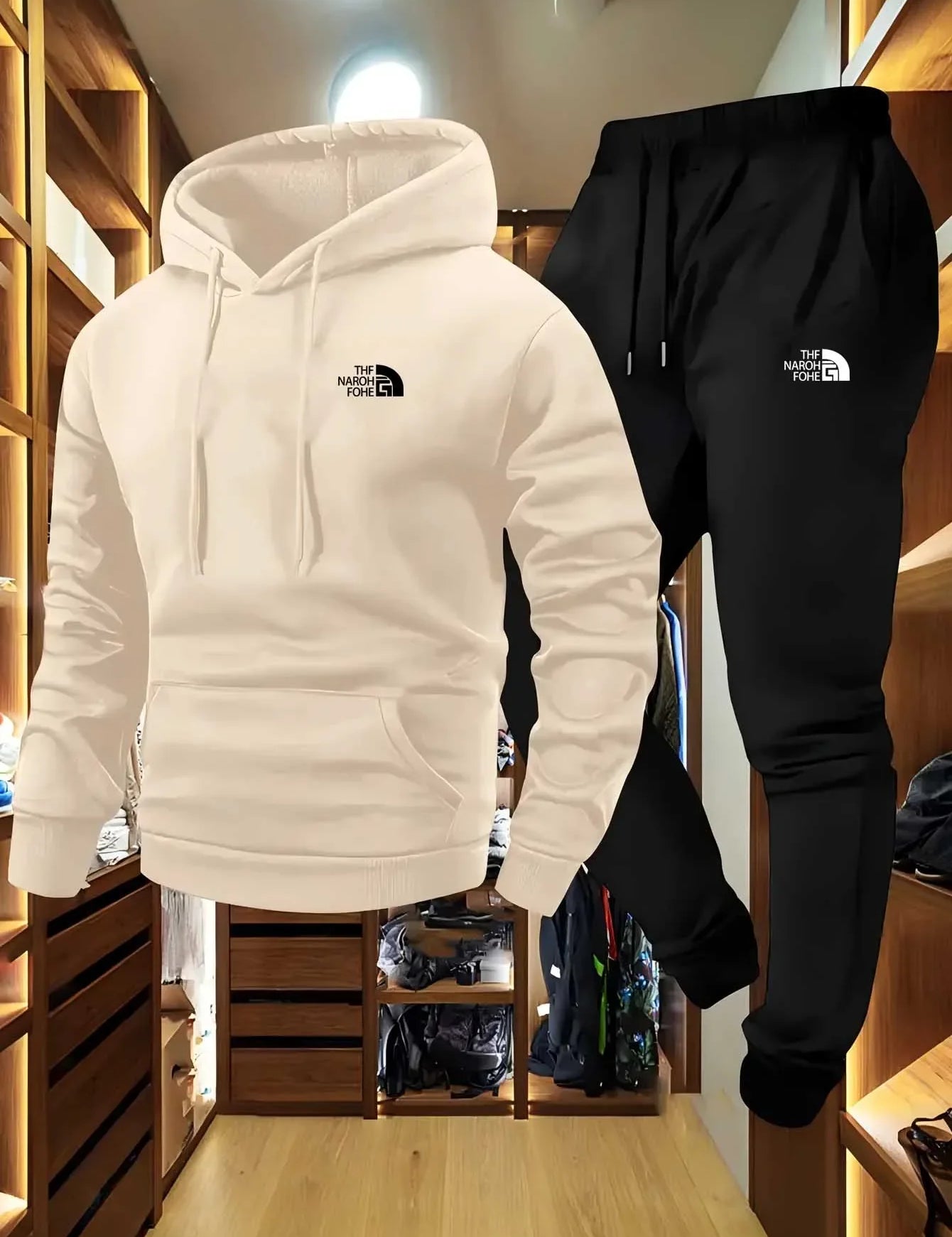 Men's Autumn and Winter Pattern Casual Two-Piece Set Hooded Sweatshirt and Pants with Pockets Regular Fit Outdoor Sport Suit