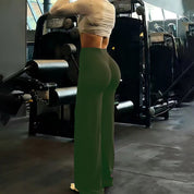 Gym Workout Wide Leg Leggings Women High Waist Tummy Control Loose Yoga Pants Woman Gray Hip Lifting Straight Sports Trousers