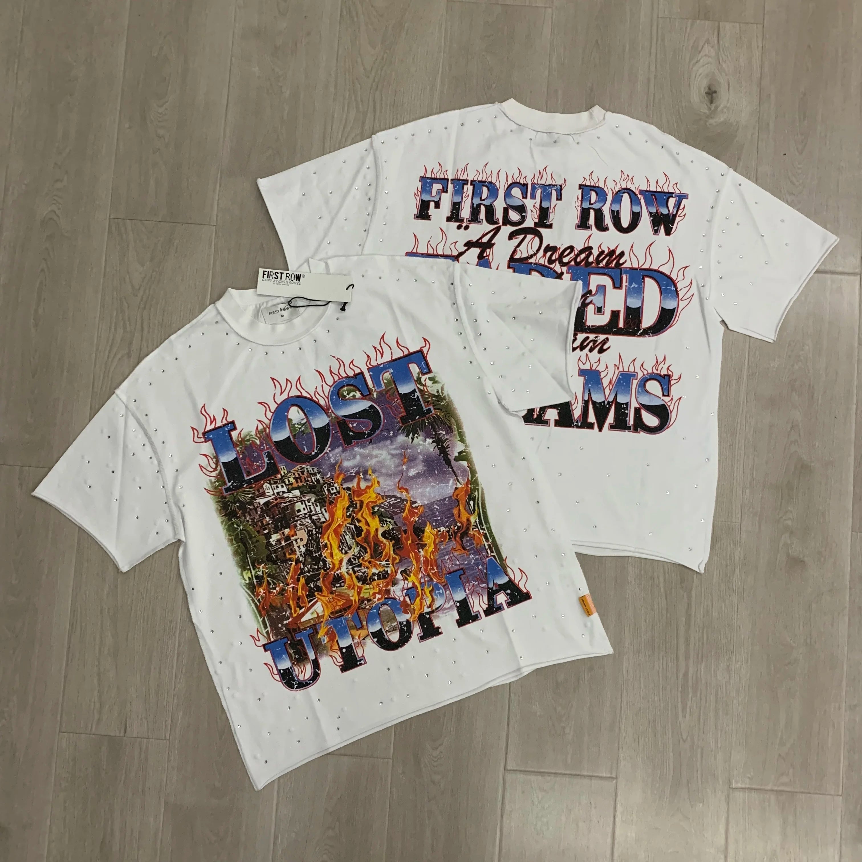 Streetwear Vintage Washed Diamond Cropped Tee for Men Crew Neck Short Sleeve Loose Cotton Rhineston Tshirts Oversized