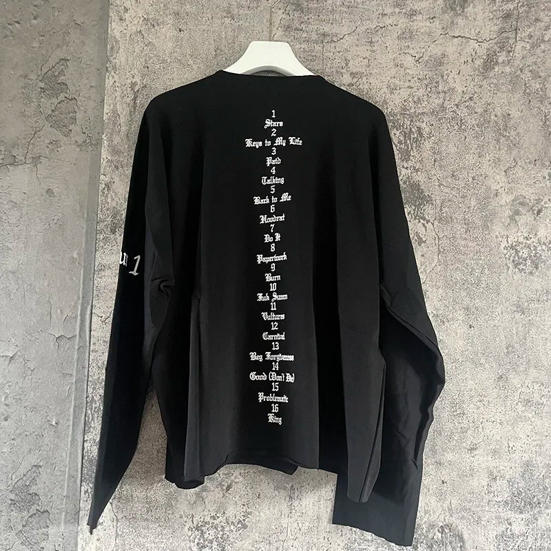 Black Apricot Vultures Long Sleeve T-shirt Men Woman 1:1 YZY High Street Loose Tee Top Vintage Graphic Print