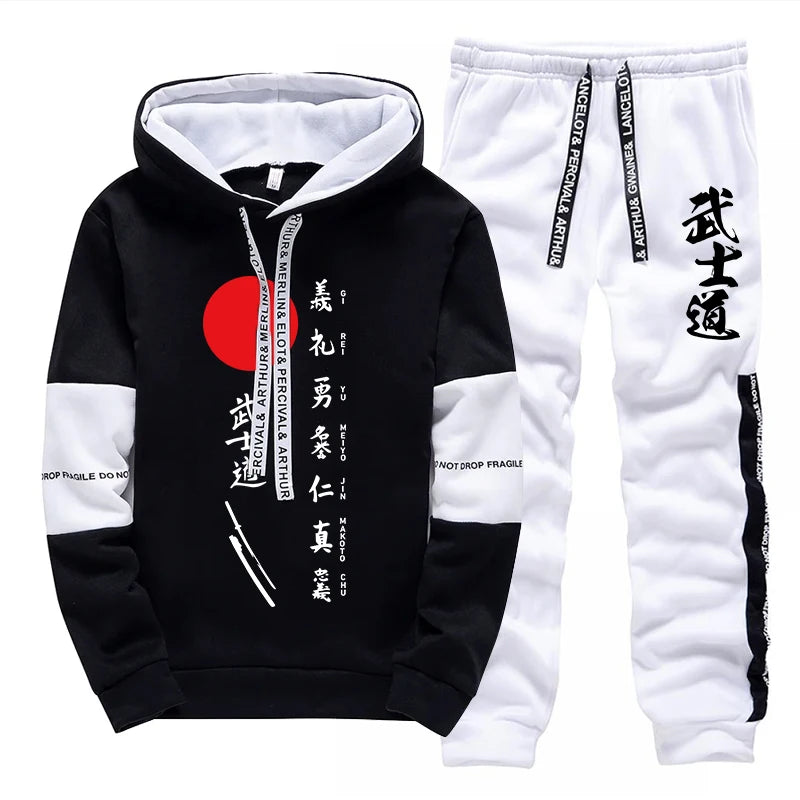 Japan Street Mens Tracksuit Printed Casual Sweatshirts Sportswear Sports Jogging Mens Clothing Fashion Single Piece Hoodie Pants