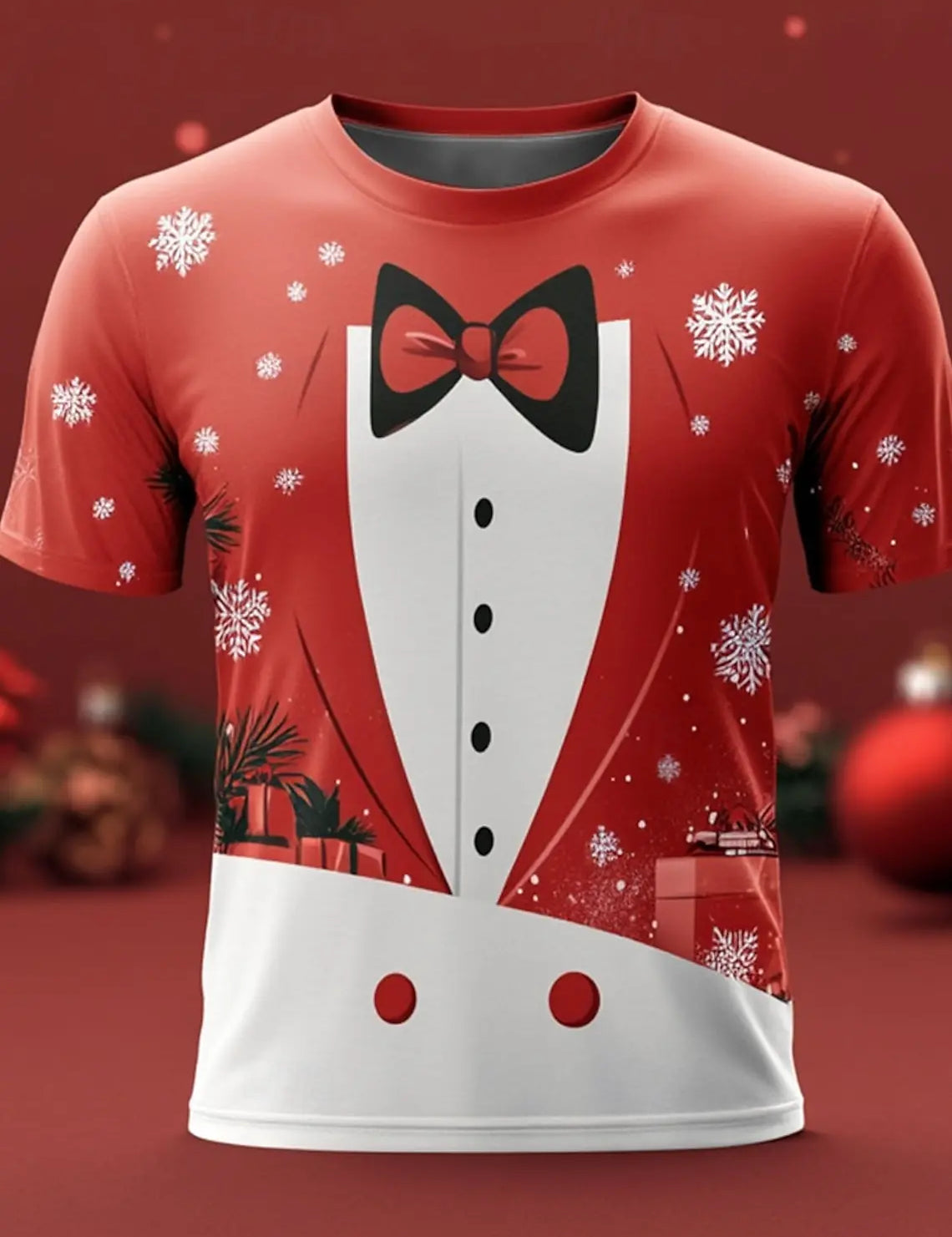 Christmas Tree Snowflake Fashion Casual tops Men's 3D Print T shirt Tee Party Street Red Fake Suit Short Sleeve Crew Neck Shirt
