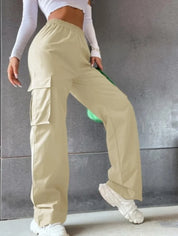 Fashion Women Baggy Joggers Pants Casual Communte Female Chic Straight Cargo Pant Elastic High Waist Elegant Oversized Trousers