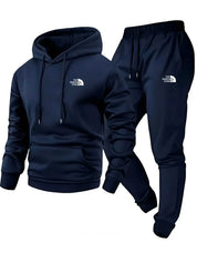 Men's Autumn and Winter Pattern Casual Two-Piece Set Hooded Sweatshirt and Pants with Pockets Regular Fit Outdoor Sport Suit