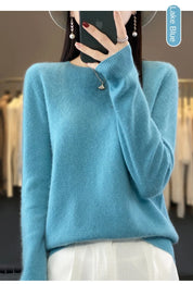2024 Fashion 100% Merino Wool Sweater Cashmere Pullover O-Neck Long Sleeve Women Knitwear Autumn Winter Clothing Y2K Tops O Ling