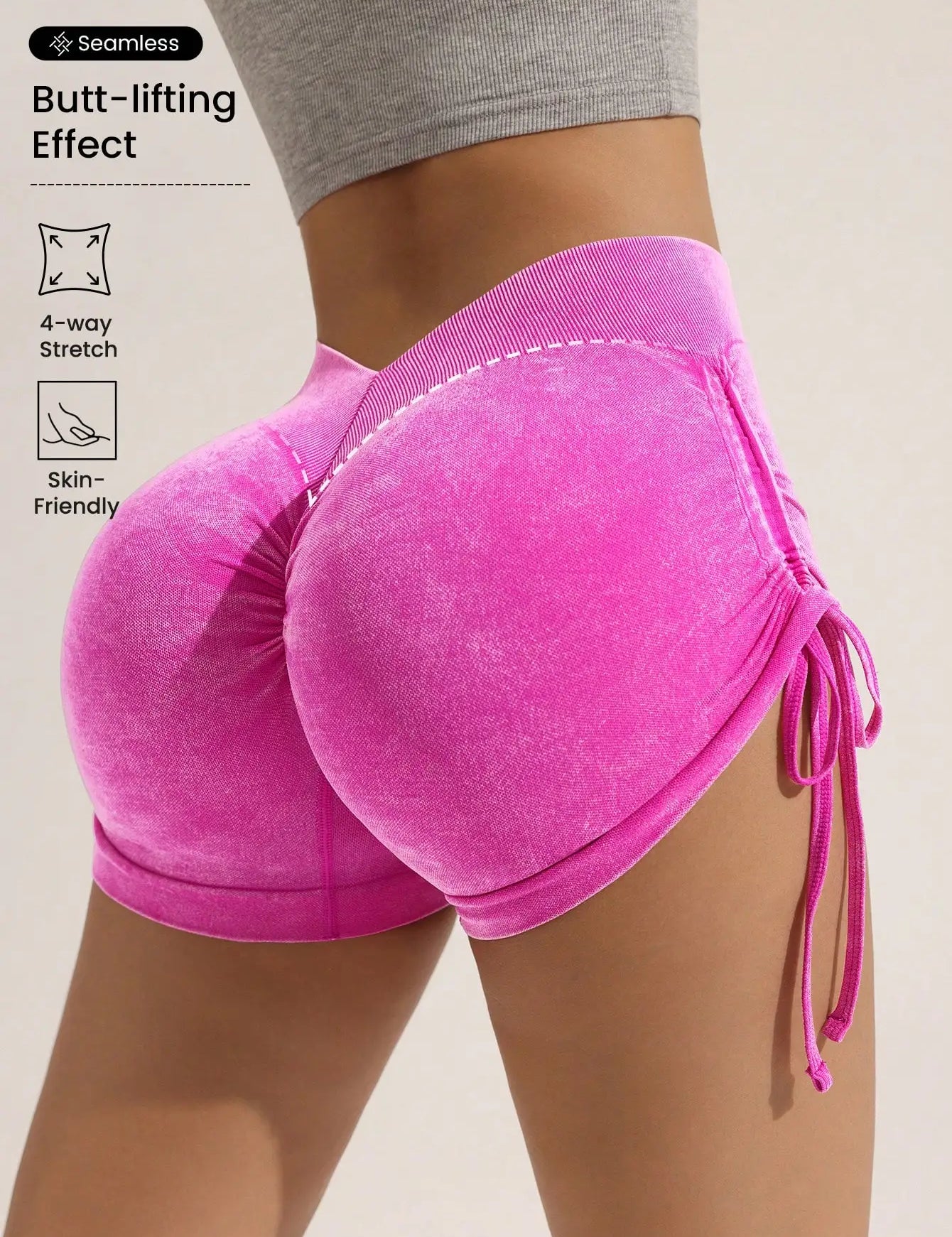 Matte craft summer three part pants yoga pants women's drawstring sports shorts European and American peach hip lifting fitness