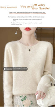 2024 Fashion 100% Merino Wool Sweater Cashmere Pullover O-Neck Long Sleeve Women Knitwear Autumn Winter Clothing Y2K Tops O Ling