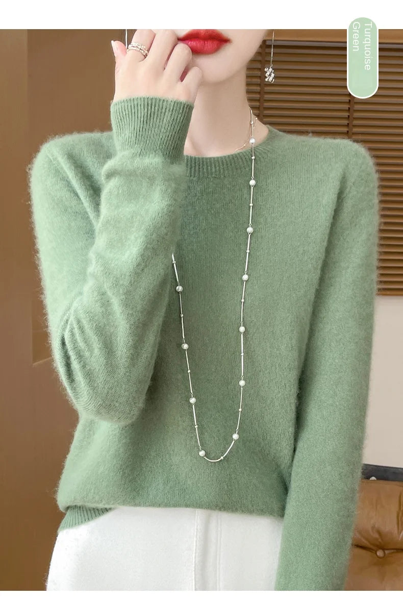 2024 Fashion 100% Merino Wool Sweater Cashmere Pullover O-Neck Long Sleeve Women Knitwear Autumn Winter Clothing Y2K Tops O Ling
