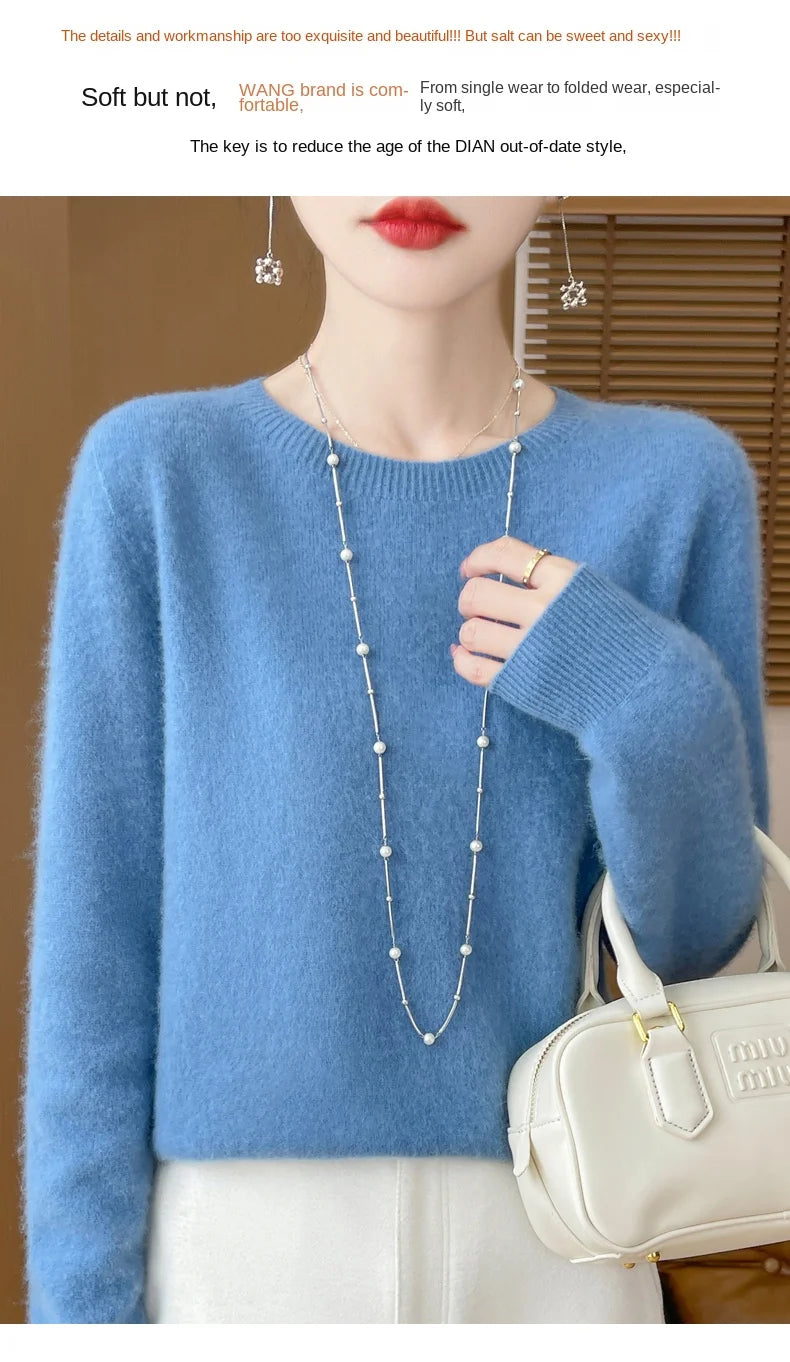 2024 Fashion 100% Merino Wool Sweater Cashmere Pullover O-Neck Long Sleeve Women Knitwear Autumn Winter Clothing Y2K Tops O Ling
