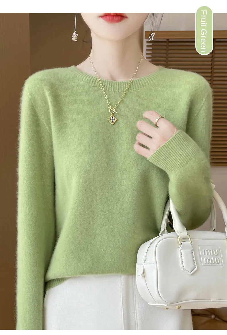2024 Fashion 100% Merino Wool Sweater Cashmere Pullover O-Neck Long Sleeve Women Knitwear Autumn Winter Clothing Y2K Tops O Ling