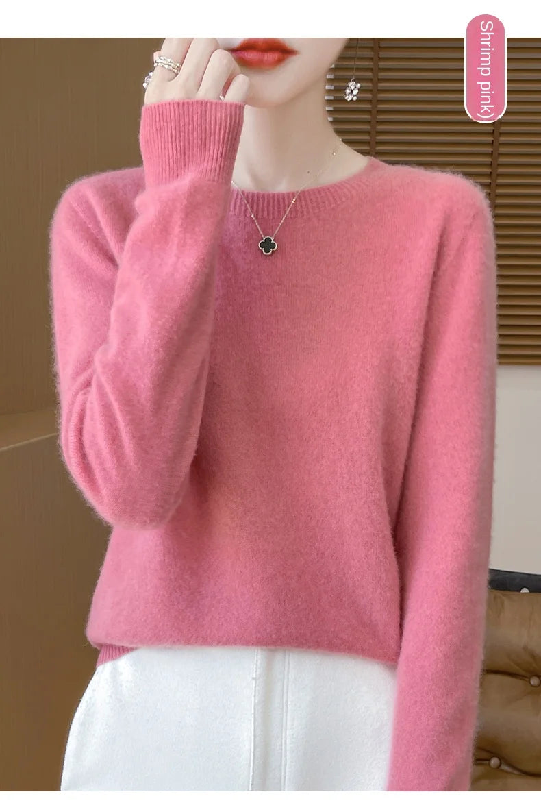 2024 Fashion 100% Merino Wool Sweater Cashmere Pullover O-Neck Long Sleeve Women Knitwear Autumn Winter Clothing Y2K Tops O Ling
