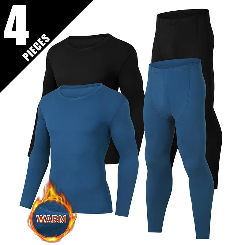 2-piece Men's Autumn And Winter Solid Color Round Neck Thermal Underwear Set Comfortable Plus Size Sports And Fitness Base Set
