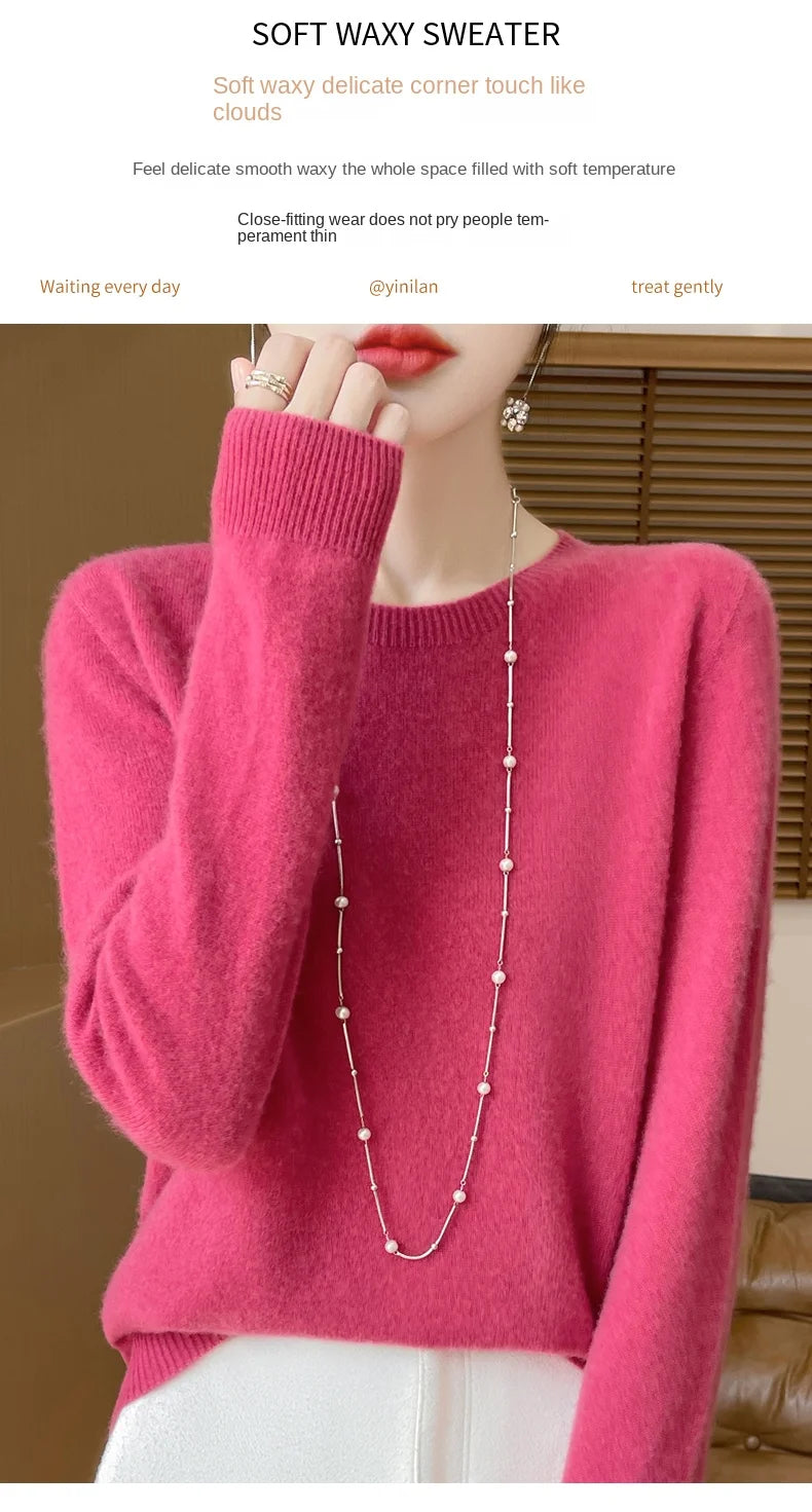 2024 Fashion 100% Merino Wool Sweater Cashmere Pullover O-Neck Long Sleeve Women Knitwear Autumn Winter Clothing Y2K Tops O Ling