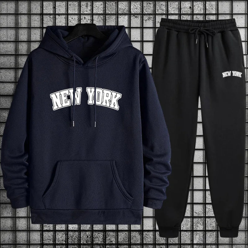 2025 Hot Sale Mens Sportswear 2pcs Set Hoodie and Sweatpants Autumn Winter Daily Casual Sporty Jogging Suit Urban Fashion Outfit