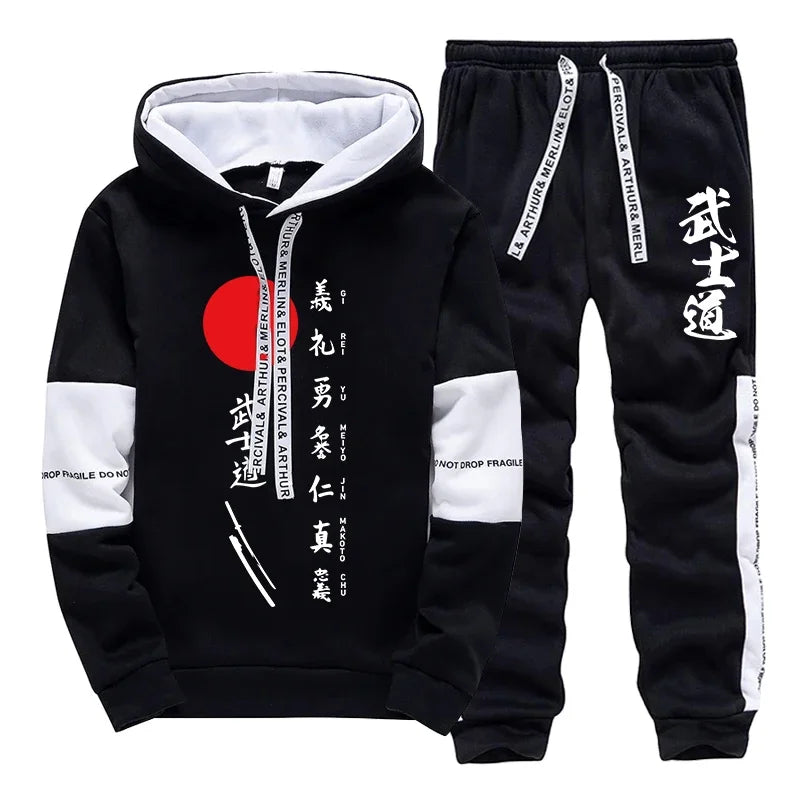 Japan Street Mens Tracksuit Printed Casual Sweatshirts Sportswear Sports Jogging Mens Clothing Fashion Single Piece Hoodie Pants