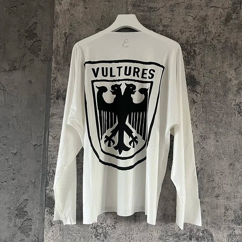 Black Apricot Vultures Long Sleeve T-shirt Men Woman 1:1 YZY High Street Loose Tee Top Vintage Graphic Print
