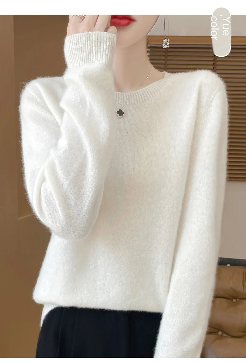 2024 Fashion 100% Merino Wool Sweater Cashmere Pullover O-Neck Long Sleeve Women Knitwear Autumn Winter Clothing Y2K Tops O Ling