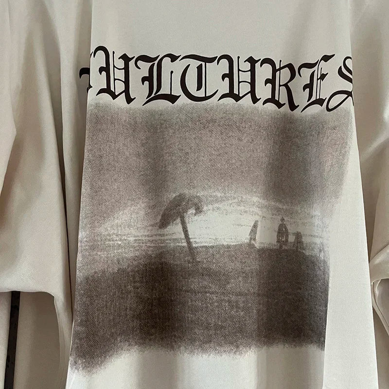Black Apricot Vultures Long Sleeve T-shirt Men Woman 1:1 YZY High Street Loose Tee Top Vintage Graphic Print